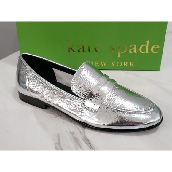 SIZE 7 - Kate Spade New York METALLIC SILVER Women's Genevieve Loafers Slip On